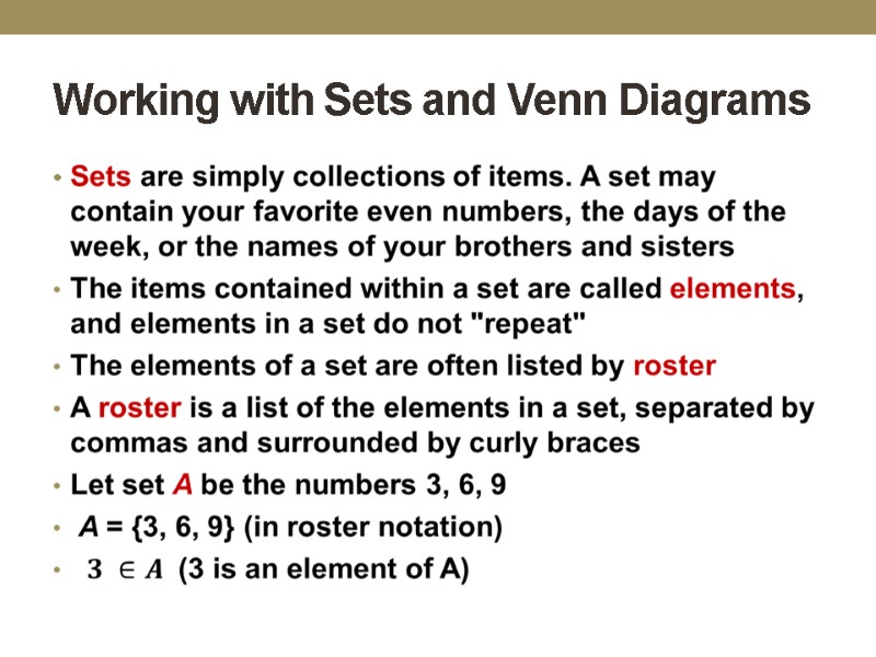 Working with Sets and Venn Diagrams